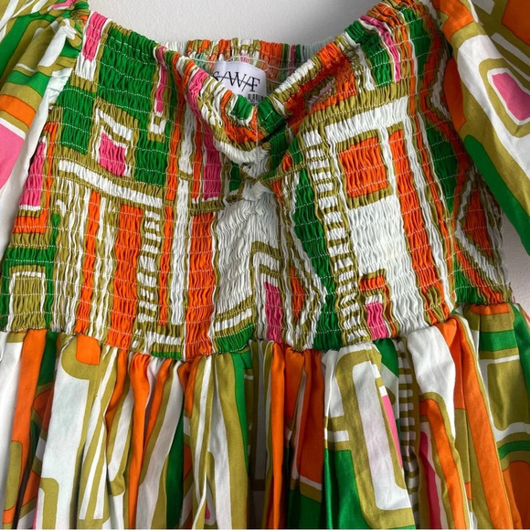 S/W/F SWF Puff Sleeve Babydoll Dress green white orange 22345 - Picture 5 of 8